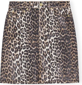Ganni Leopard Foil Print Denim Rok - Dames - Spijkerrokken - Bruin - M - Denim - Rokken