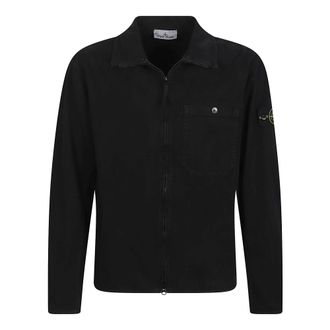 Stone Island Light Jackets, male, Black, Size: L Overshirt Jacket