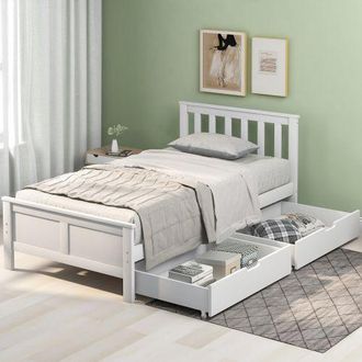 Matteo Wooden Solid White Pine Storage Bed With Drawers Bed Furniture Frame For Adults | Size: Single Fitted