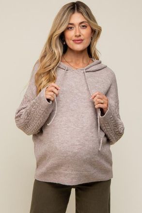 Pinkblush Mixed Knit Hooded Sweater in Taupe at Nordstrom, Size Medium