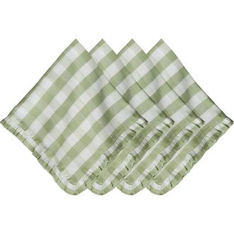 Juliska Gingham Ruffle Set of 4 Cotton & Linen Napkins in Seagrass at Nordstrom