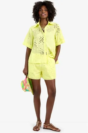 Trina Turk Alody Cotton Eyelet Shorts in Citrus at Nordstrom, Size Xx-Large