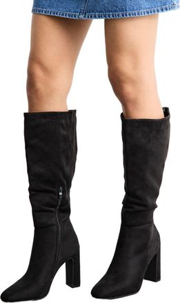 Misspap Almond Toe High Block Heel Knee Boots, 7, Natural Black