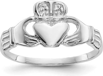 Diamond2Deal 14k White Gold Polished Claddagh Ring