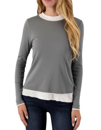 Elliott Lauren Double Layer Long Sleeve Top In Grey