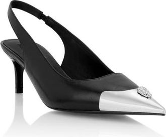 Philipp Plein Leather Slingback Shoes Skull Toe Women in Black at Nordstrom, Size 35