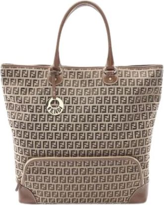 Fendi Pre-owned Tote Bags, female, Beige, Size: ONE SIZE Pre-owned Canvas Tote Bag