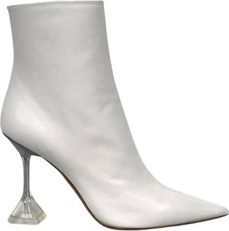 Amina Muaddi Womens Giorgia Croc Leather Mid-Calf Boots In White