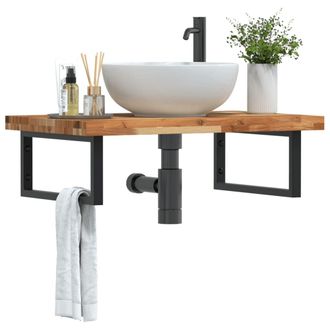 Berkfield Home Basin Shelf Wall Mounted Steel & Solid Wood Acacia in Brown