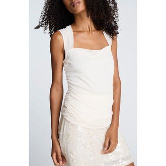 Kenneth Cole Ruched Square Neck Mesh Top in Oyster at Nordstrom Rack, Size X-Large