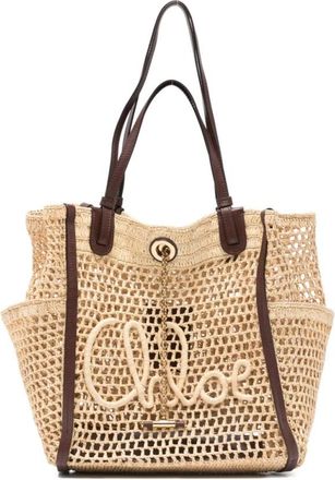Chlo&eacute; Iconic Rafia Tote - Dames - Handtassen - Beige - ONE Size - Leer - Tassen