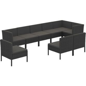 vidaXL 9 Pcs Garden Lounge Set Con Vime Pe Negro
