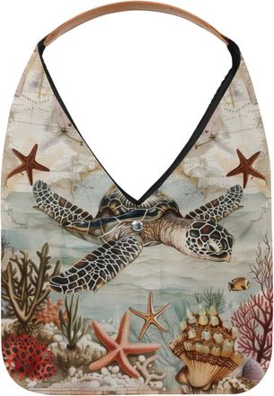 Generic Sea Turtle Vintage Map Reusable Lightweight Grocery Bags - Foldable Into Compact Pouch, Washable & Sturdy, Multipurpose for Shopping and Travel