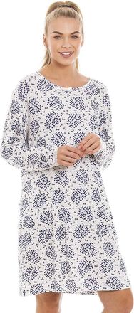 Camille Ladies Long Sleeved Nightdress- Womens Nightwear - Nightie with Pretty White Lace Detailing Around The Cuffs Blue Floral 14-16