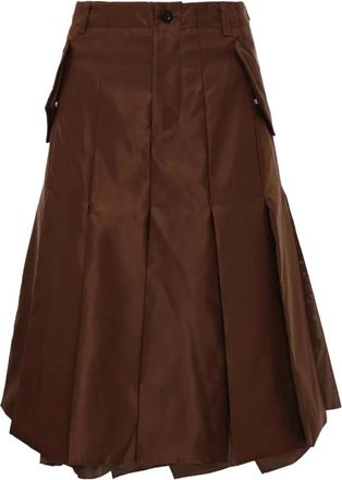 sacai Nylon Twill Midi Rok - Dames - Midirokken - Bruin - XS - Nylon - Rokken