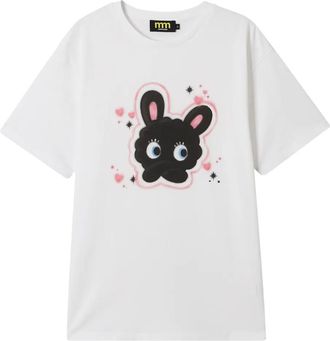 Mini Cream T-shirt in cotone con stampa coniglietto - Bianco