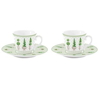 Easy Life Set of 2 Coffee Cups with Saucers in Porcelain 80 ml in Colorful Gift Box Topiary