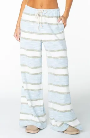 Roxy Beach Breeze Stripe Cotton Blend Split Hem Drawstring Pants in Cerulean at Nordstrom, Size Xx-Large