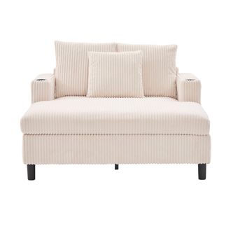 STILVORA Sill&oacute;n Relax Extragrande Con Led Multicolor, Usb Y Portavasos Confort Ergon&oacute;mico Estructura De Madera En Pana Beige