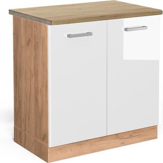 Vicco Armario Bajo Para Fregadero R-line, Blanco Alto Brillo, 80 Cm, Et Roble