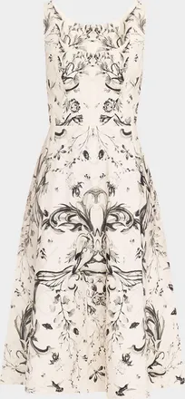 Marchesa Sleeveless Floral-Print Cotton Midi Dress