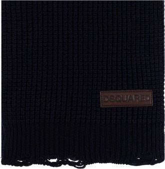 Dsquared2 Wollen Logo Patch Gebreide Sjaal - Heren - Wintersjaals - Blauw - ONE Size - Wol - Accessoires