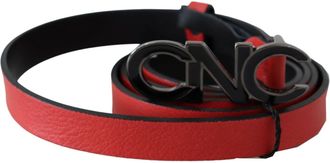 Costume National Womens Red Reversible Leather Logo Belt