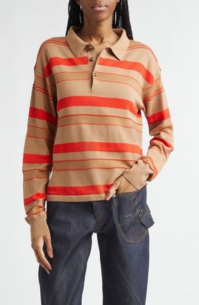 J.W.Anderson Stripe Cotton & Wool Blend Rugby Polo in Biscuit at Nordstrom, Size Xx-Small