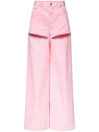 Area Jeans a gamba ampia con cristalli - Rosa