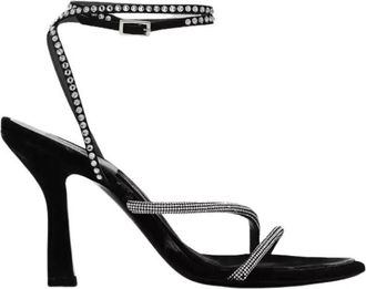 3Juin Zwarte Fluwelen Hoge Hak Sandalen - Dames - Sandalen met hakken - Zwart - 37 EU - Schoenen