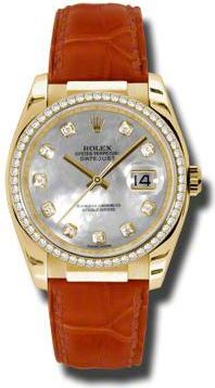 Rolex Datejust Mother of Pearl Diamond Dial Red Leather Ladies Watch 116188WMDL