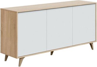 Dmora Credenza, Madia moderna a 3 ante e ripiani, Buffet da cucina, Buffet di design da soggiorno, cm 154x40h75, Rovere e Bianco