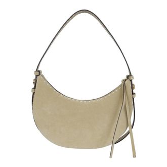 Tory Burch Romy Suede Pick Stitch Half Moon Bag - female - Tory Burch - Shoulder Bags - Beige - ONE SIZE - Bags