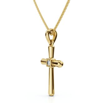 Pompeii3 Diamond Solitaire Lab Grown Cross 10k Gold Necklace 3/4 Tall Pendant