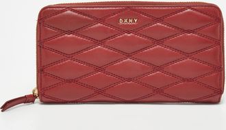 DKNY Dkny Red Quilted Leather Zip Around Compact Wallet