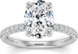 Pompeii3 3 1/2Ct Oval Diamond Engagement Ring Lab Grown in 14k Gold Hidden Halo