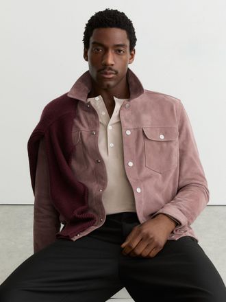 Reiss Soft Pink Suede Press-stud Twin-pocket Jacket, Xxl