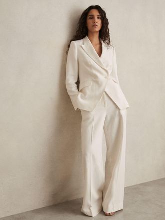 Reiss White Petite Linen-blend Double-breasted Suit Jacket, 12