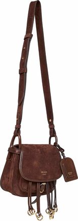 Prada Womens Mini Shoulder Bag Corsaire Dark Brown Calf Leather Handbags Hand