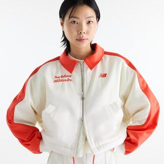 New Balance Mujer Sport Legacy Stadium Jacket en Beige, Polywoven, Talla XL