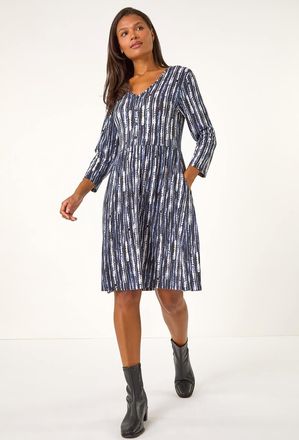Roman Tie Dye Button Detail V-Neck Dress