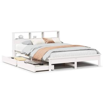 Berkfield Home Bookcase Bed Frame White 150x200 cm King Size Solid Wood Pine