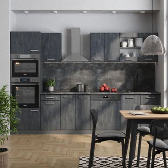 Vicco Mueble De Cocina R-line, Hormig&oacute;n Negro/antracita, 300 Cm Et Roble
