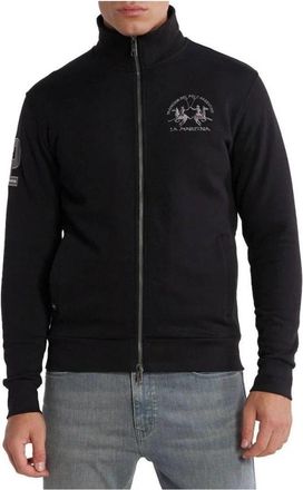 La Martina Zwarte Katoenen Zip-Up Sweatshirt met Geborduurd Logo - Heren - Vesten met rits - Zwart - L - Katoen - Hoodies & sweatvesten