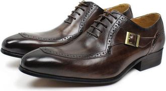 Generic Dress Oxford Shoes for Men Lace Up Split Toe Monk Strap Pointed Toe Cowhide Slip Resistant Rubber Sole Non Slip Party(Brown,10.5 UK)