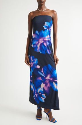 Ramy Brook Nora Floral Strapless Maxi Dress in Navy Floral Jersey at Nordstrom, Size X-Large