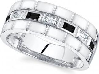 Allurez Baguette Lab Grown Black & White Diamond Mens Wedding Ring Band 14K White Gold (0.50ct)