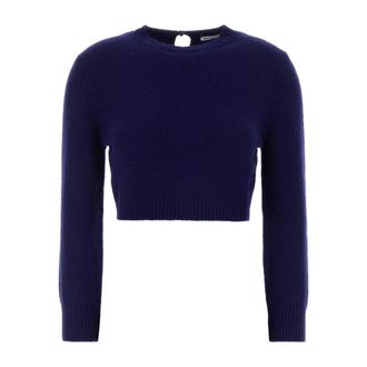 Jil Sander Round-neck Knitwear, female, Blue, Size: XL Cropped Wool Sweater