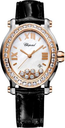 Chopard Happy Sport Floating Diamonds 18 kt Rose Gold Bezel Ladies Watch 27/8546-6002