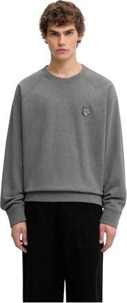 Maison Kitsun&eacute; Oversized sweatshirt met grote vossenkop patch - Heren - Sweatshirts - Grijs - XL - Katoen - Hoodies & sweatvesten